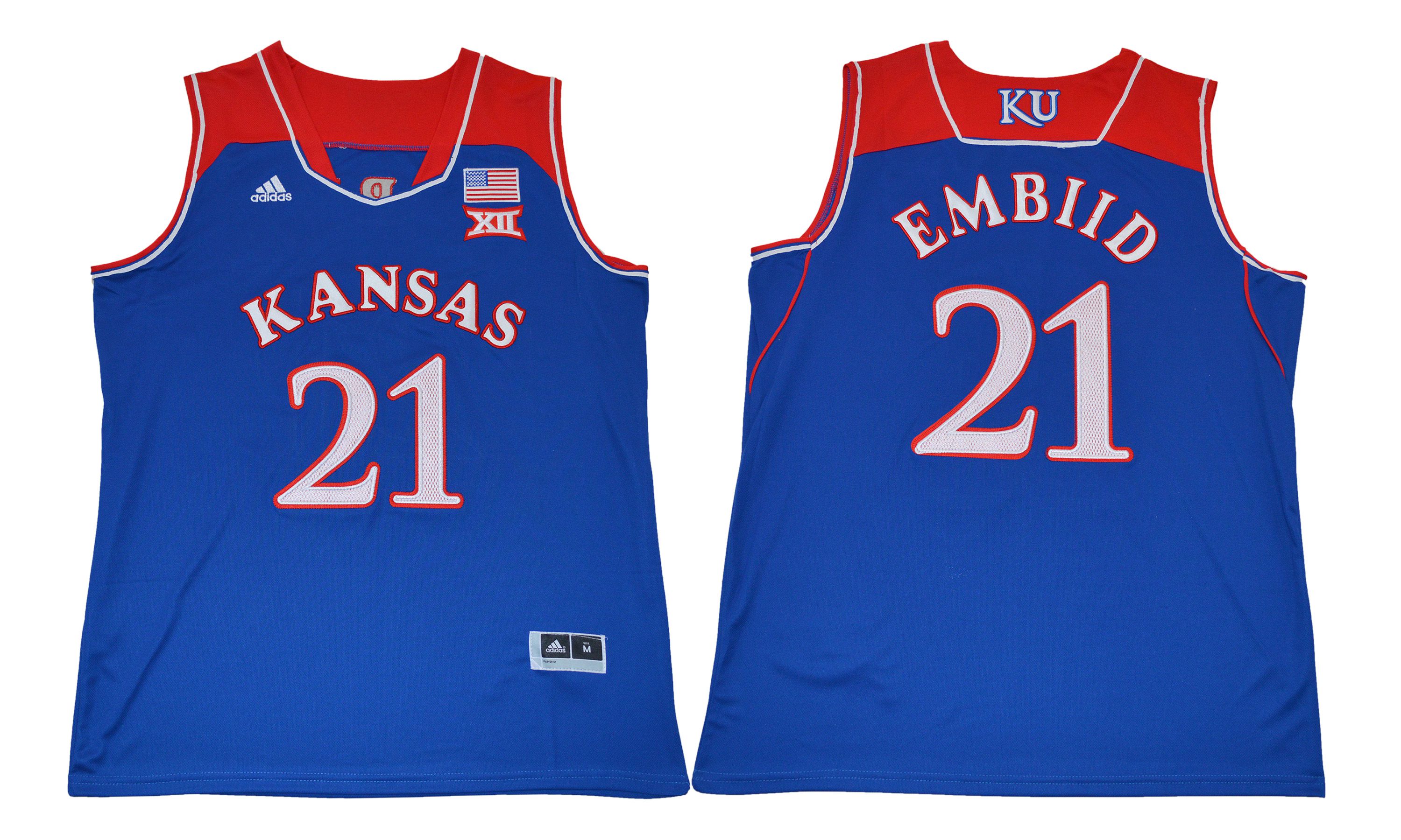 Men Kansas Jayhawks #21 Embiid Blue NCAA Jerseys